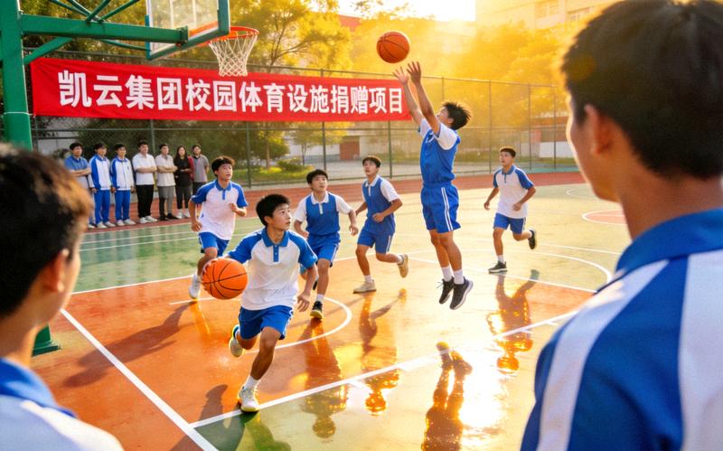 凯云集团校园体育设施捐赠项目 - 学生在崭新的篮球场上运动