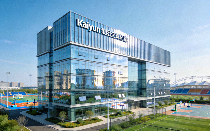 kaiyun集团全球总部大楼外观 - 现代玻璃幕墙建筑，位于体育产业园区内